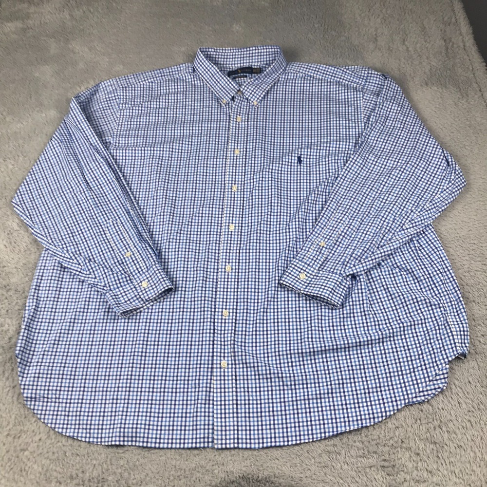 Ralph Lauren Performance Shirt Mens 4XB Big Blue Gingham Button Down Long Sleeve